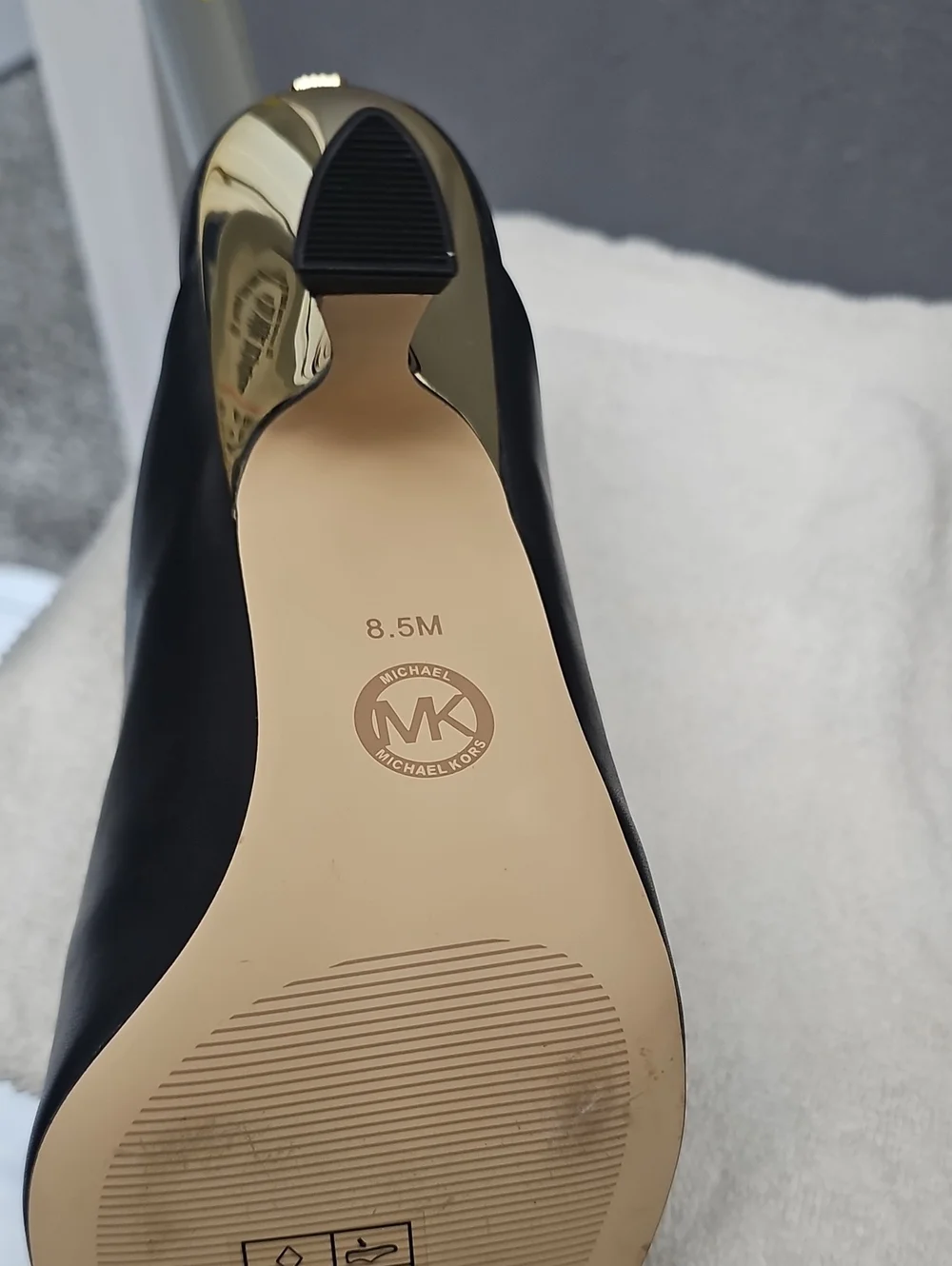 Michael Kors Black Leather Open-Back Mules with Gold Heel